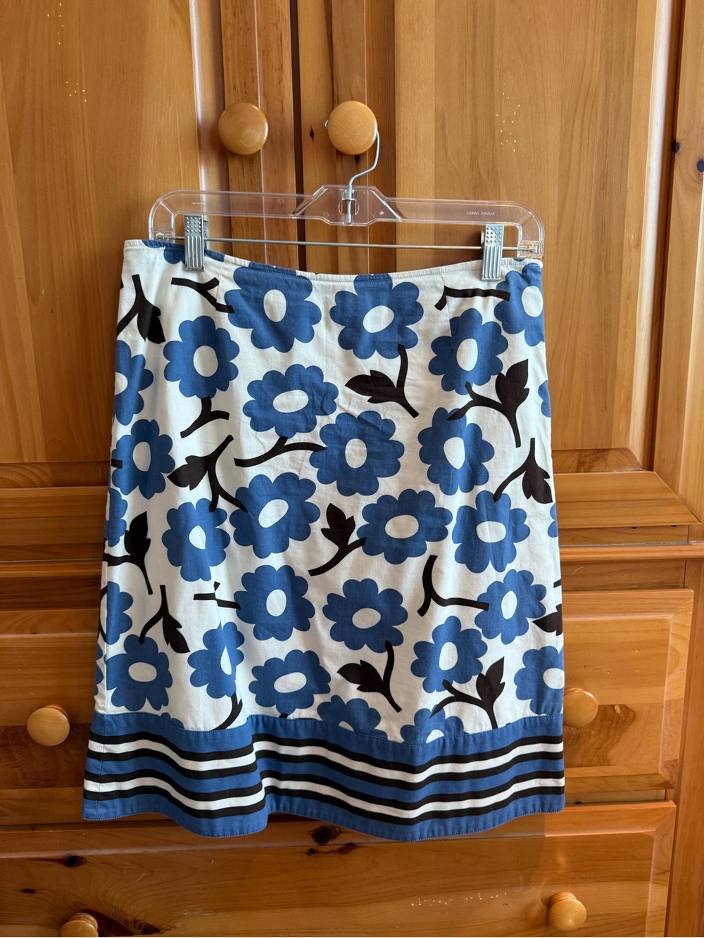 Boden Blue Floral A-Line Skirt with Striped Hem